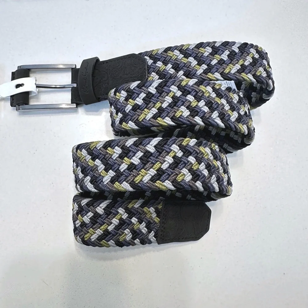 Robert Graham Jacob Belt Mens 38 Grey Multi Braided Woven Fabric Leather NEW